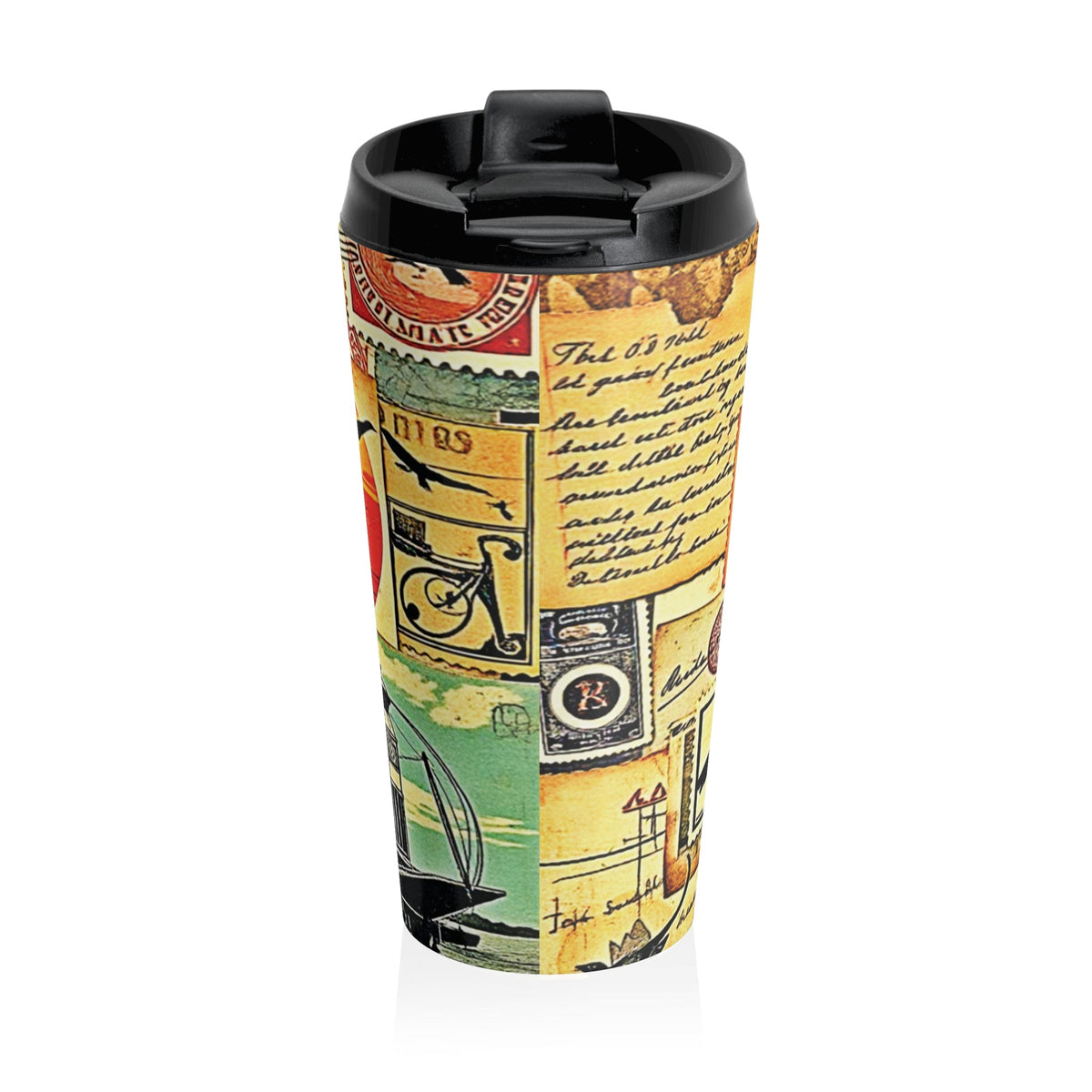 Mug de voyage — Gobelet en acier inoxydable style collage vintage