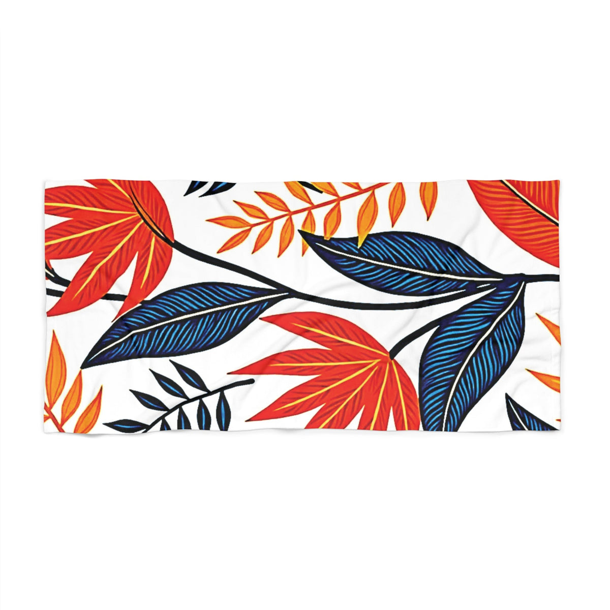 Serviette de Plage Feuilles Tropicales – Imprimé Floral Rouge & Bleu Audacieux