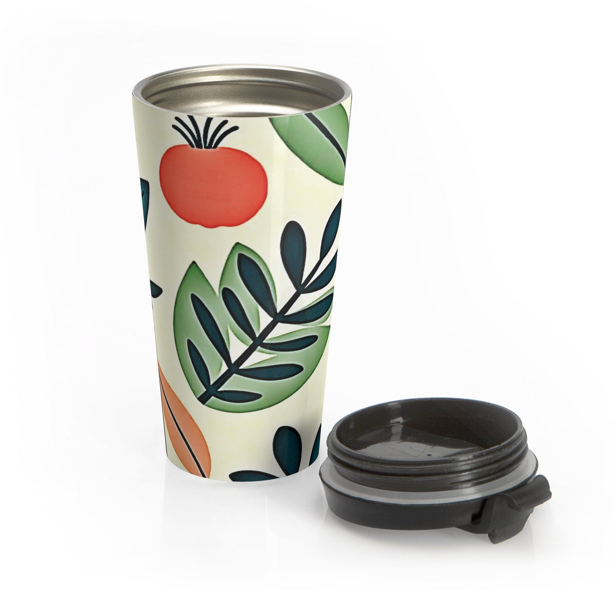 Mug de voyage en acier inoxydable décoré d'art populaire floral