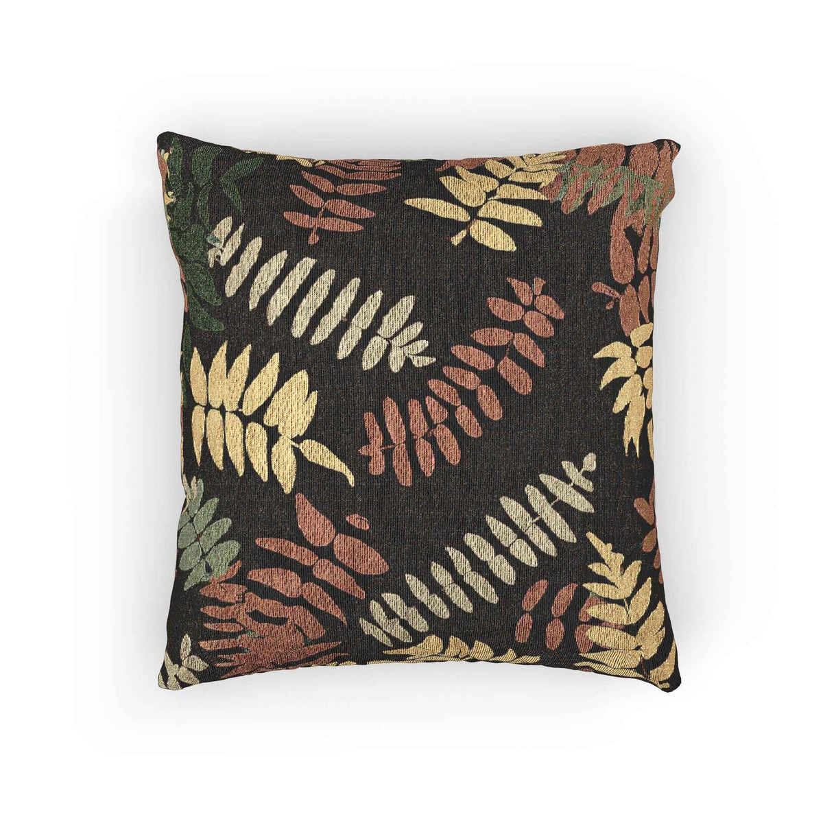 Oreiller tissé à motif de feuilles de fougère, oreiller décoratif botanique rétro | Feuilles aux tons de terre