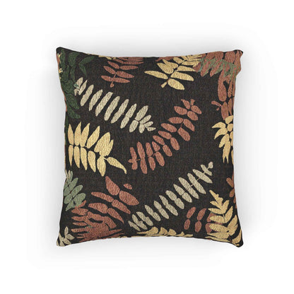 Oreiller tissé à motif de feuilles de fougère, oreiller décoratif botanique rétro | Feuilles aux tons de terre