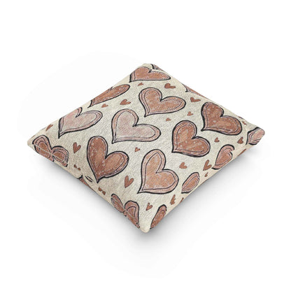Coussin tressé à motif de cœurs roses | Jeté décoratif bohème Saint-Valentin