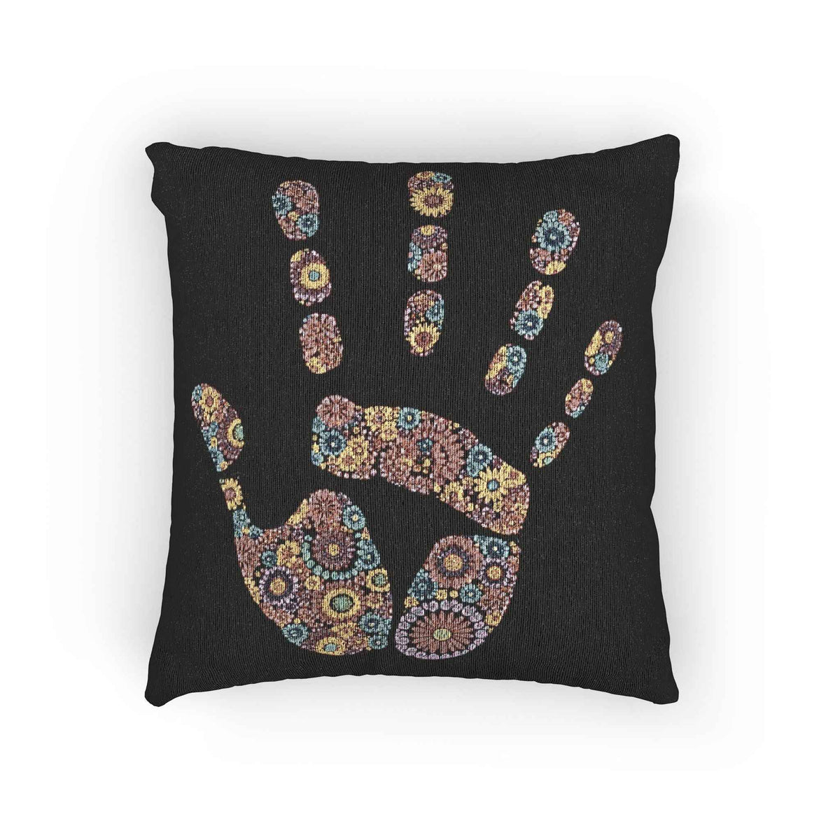 Oreiller tissé empreinte de main mosaïque | Coussin décoratif géométrique coloré