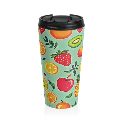 Mug de voyage à motif fruits colorés | Fraise Pomme Orange Kiwi Ananas