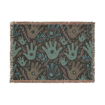 Couverture tissée à motif d'empreintes de mains — Jeté bohème tribal pour salon, chambre d'enfant ou cadeau