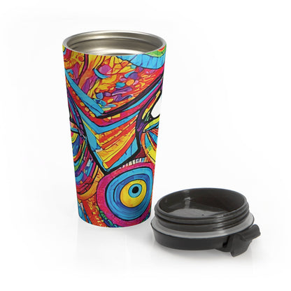 Mug de Voyage Visage Abstrait Coloré — Gobelet Vibrant en Acier Inoxydable Psychédélique