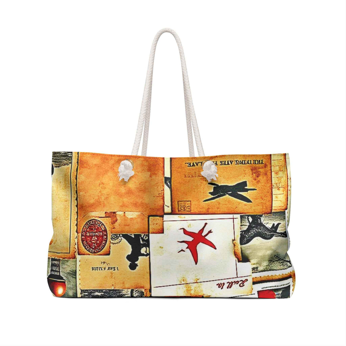 Vintage Travel Postage Collage Weekender Bag | Retro Luggage Print | Large Tote Bag