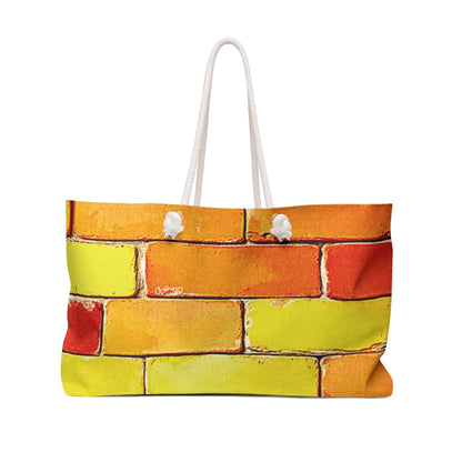Sac de week-end à motif de briques colorées | Jaune orange vert, grand sac fourre-tout