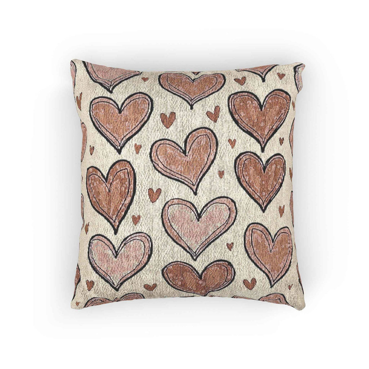 Coussin tressé à motif de cœurs roses | Jeté décoratif bohème Saint-Valentin
