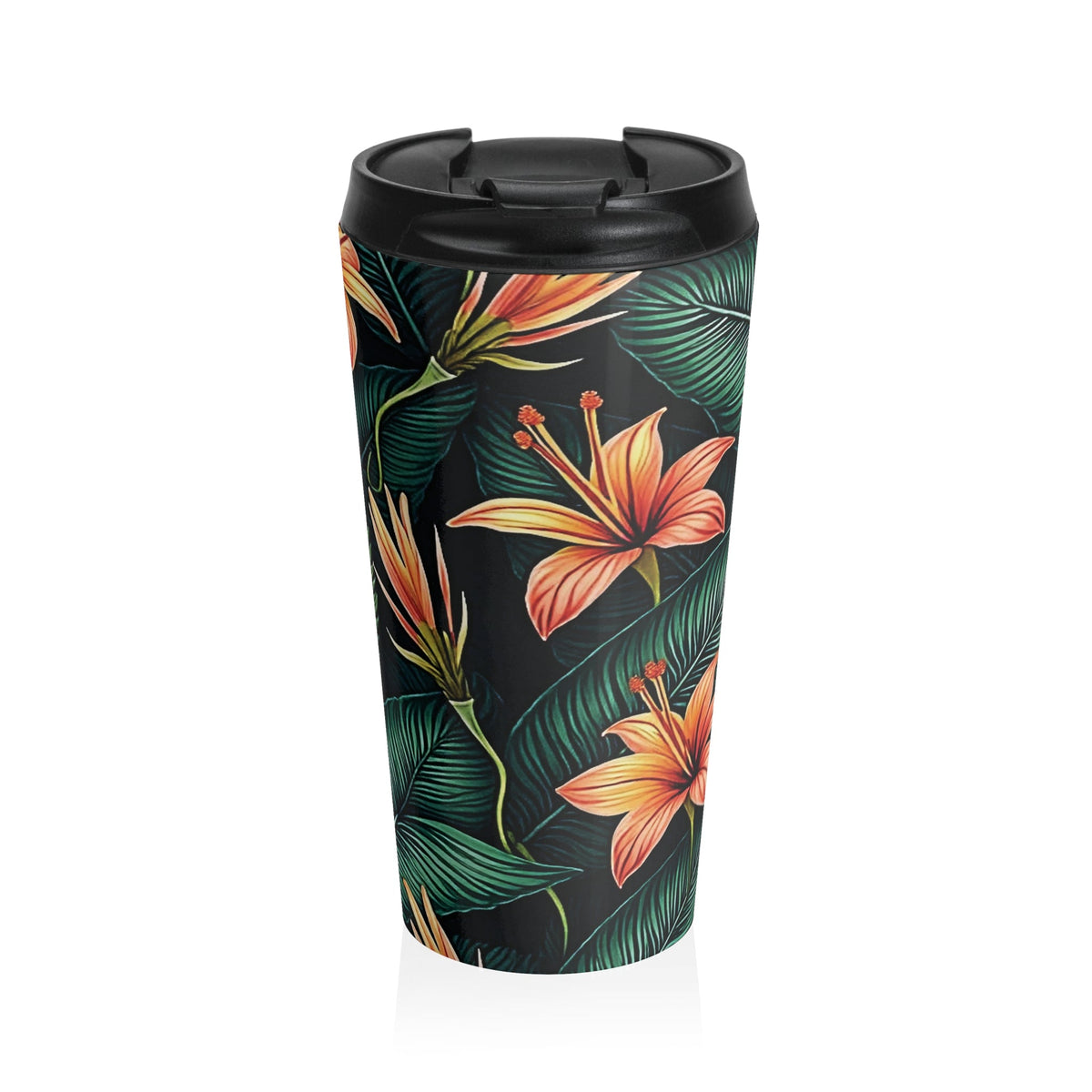 Mug de voyage Lys orange tropical | Gobelet isotherme floral en acier inoxydable
