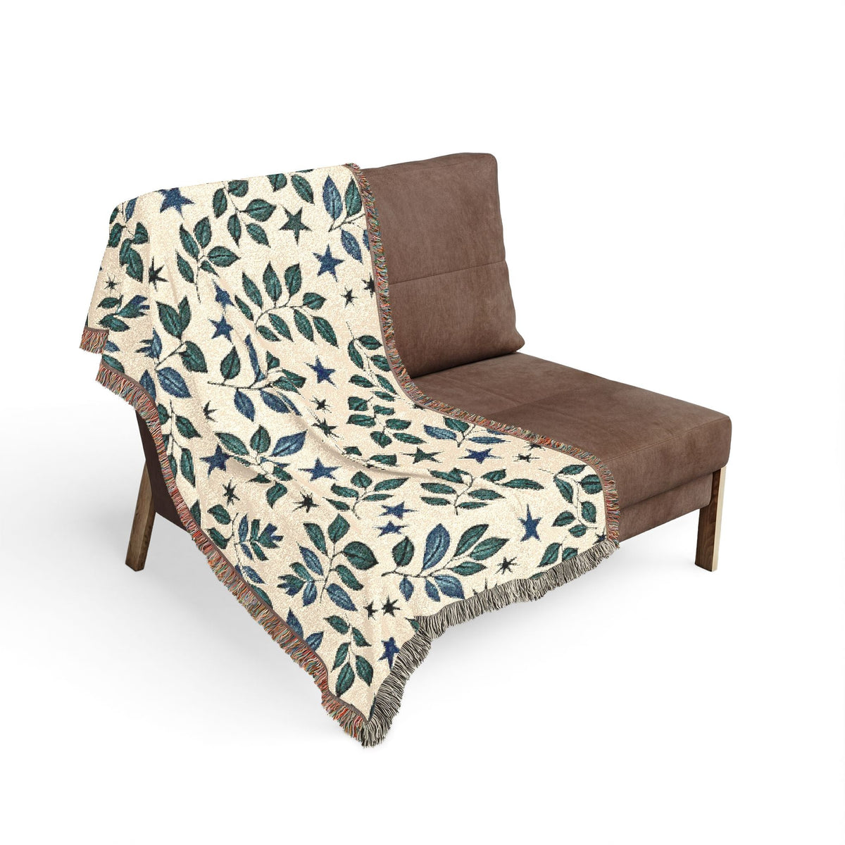 Couverture tissée Botanical Star — Jeté réversible à motif de feuilles et d'étoiles