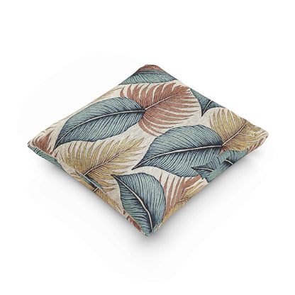 Coussin tissé à feuilles tropicales | Coussin décoratif bleu sarcelle rouille