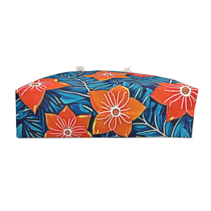 Sac de voyage à motif floral orange | Feuilles tropicales bleues | Grand cabas