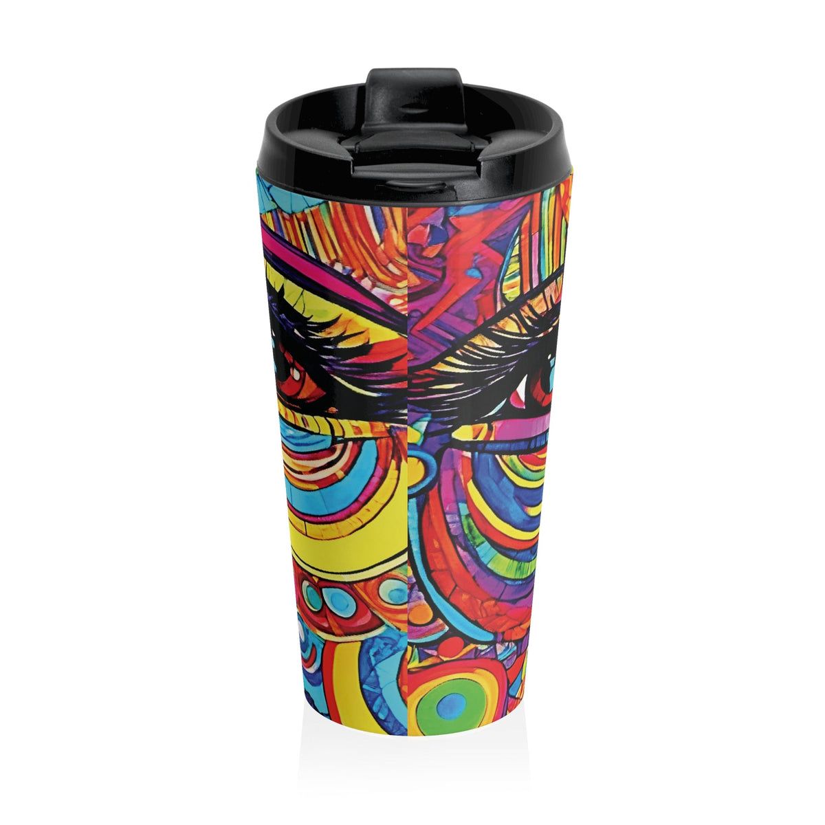 Mug de Voyage Visage Abstrait Coloré — Gobelet Vibrant en Acier Inoxydable Psychédélique
