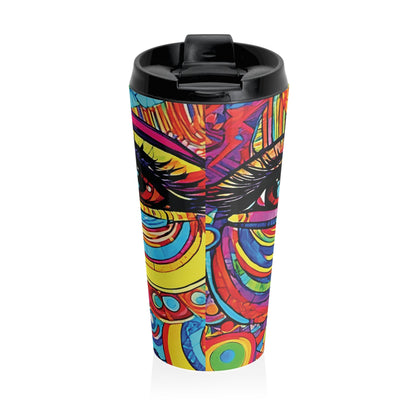 Mug de Voyage Visage Abstrait Coloré — Gobelet Vibrant en Acier Inoxydable Psychédélique