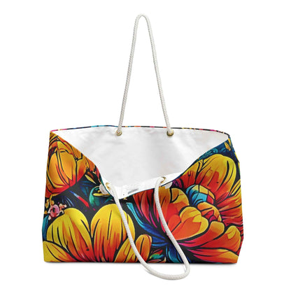 Sac de voyage grand format à illustration florale éclatante | Grand cabas à fleurs tropicales colorées