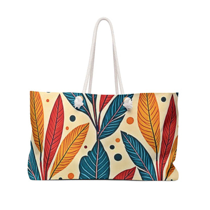 Sac de voyage Weekender à feuilles tropicales colorées | Grand cabas de plage bohème