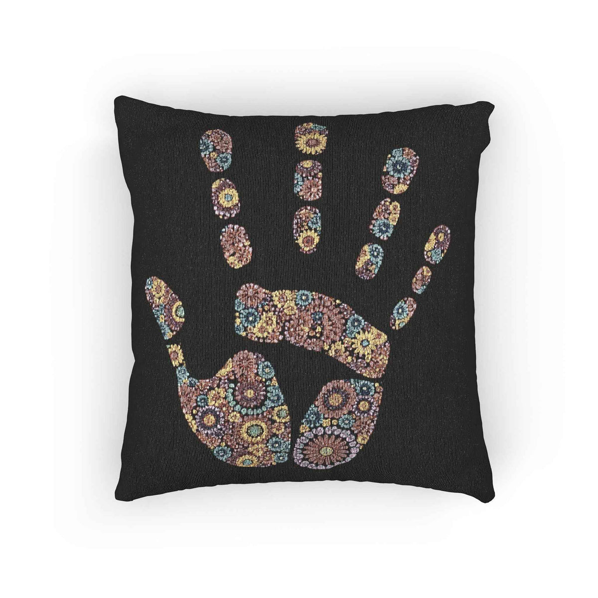 Oreiller tissé empreinte de main mosaïque | Coussin décoratif géométrique coloré