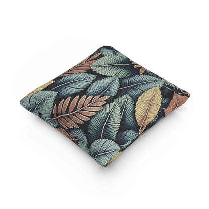 Coussin Tissé à Motif de Feuilles Tropicales | Coussin Décoratif Botanique, Motif Tapisserie Texturée