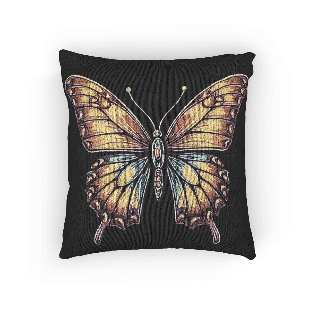 Coussin tissé Papillon doré | Coussin décoratif style tapisserie