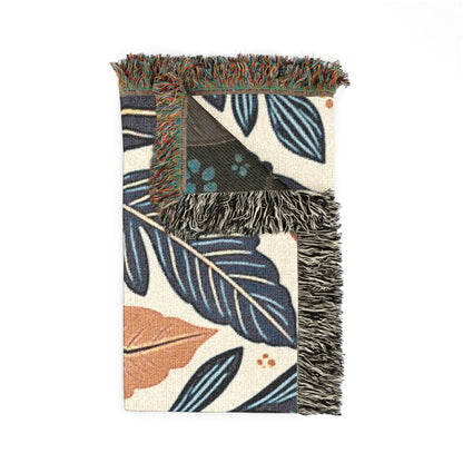 Couverture tissée à motif de feuilles botaniques — Jeté floral réversible pour le salon et la chambre à coucher