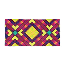 Vibrant Geometric Beach Towel — Neon Diamond Pattern