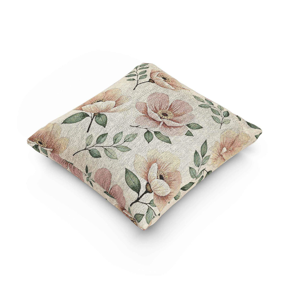 Élégant coussin tissé aquarelle – Accent floral luxueux pour salon
