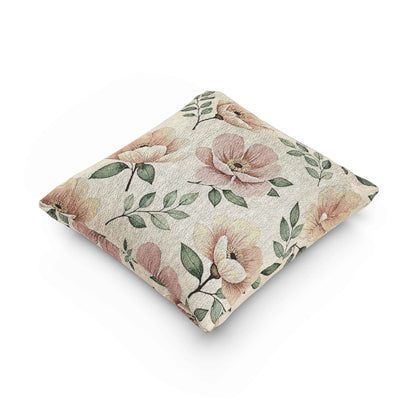 Élégant coussin tissé aquarelle – Accent floral luxueux pour salon