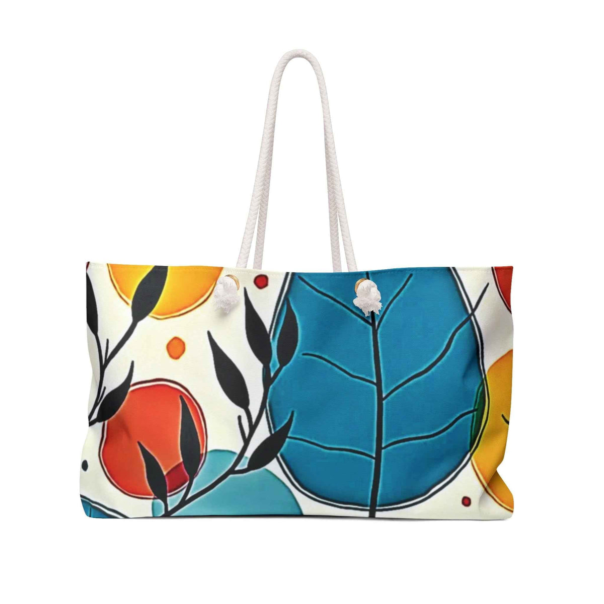 Sac de voyage coloré à motifs abstraits de feuilles | Motif botanique sarcelle, rouge et jaune | Grand sac fourre-tout | Sac de voyage pour maman | Sac pour maman débordée