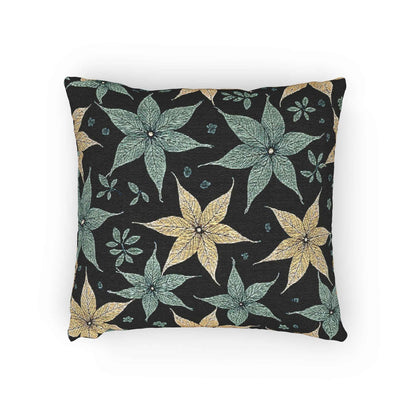 Coussin tissé à motif floral étoile | Coussin décoratif floral sarcelle et or
