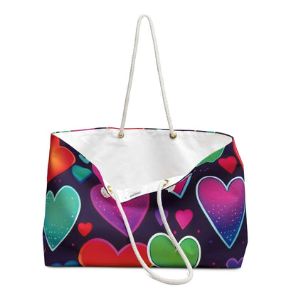 Sac de voyage cœurs arc-en-ciel néon | Sac fourre-tout à motif cœurs colorés