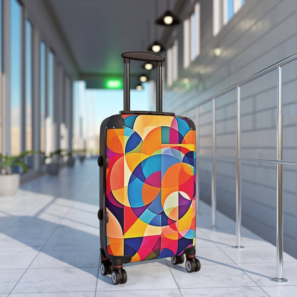 Valise Cabine Géométrique Colorée — Bagage de Voyage Abstrait Moderne