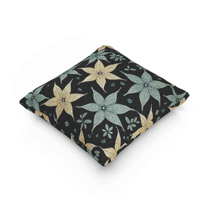 Coussin tissé à motif floral étoile | Coussin décoratif floral sarcelle et or