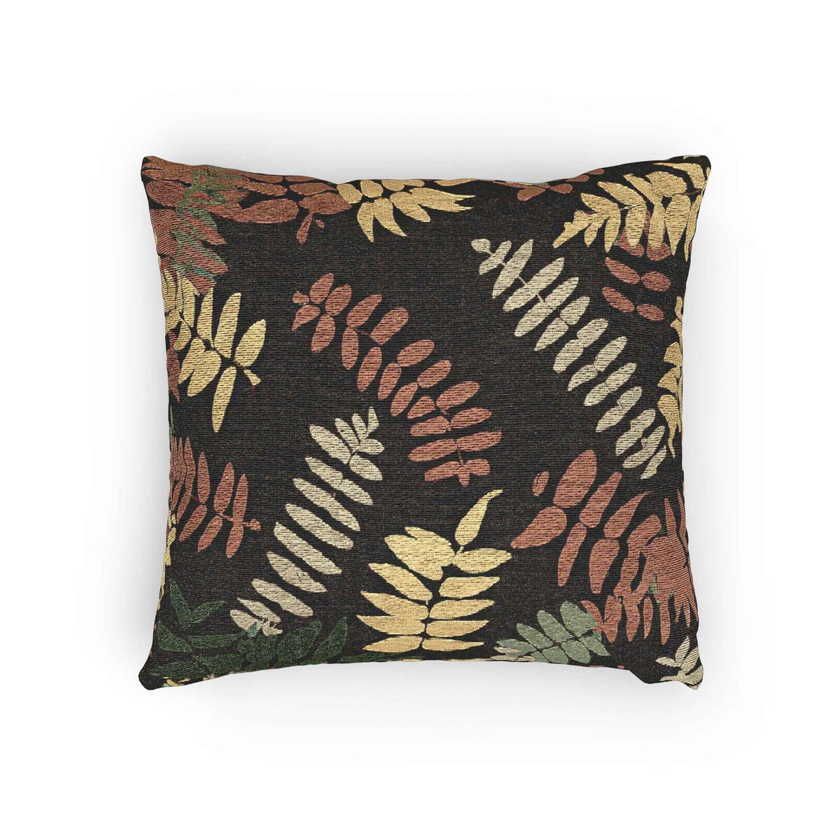 Oreiller tissé à motif de feuilles de fougère, oreiller décoratif botanique rétro | Feuilles aux tons de terre