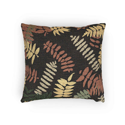 Oreiller tissé à motif de feuilles de fougère, oreiller décoratif botanique rétro | Feuilles aux tons de terre