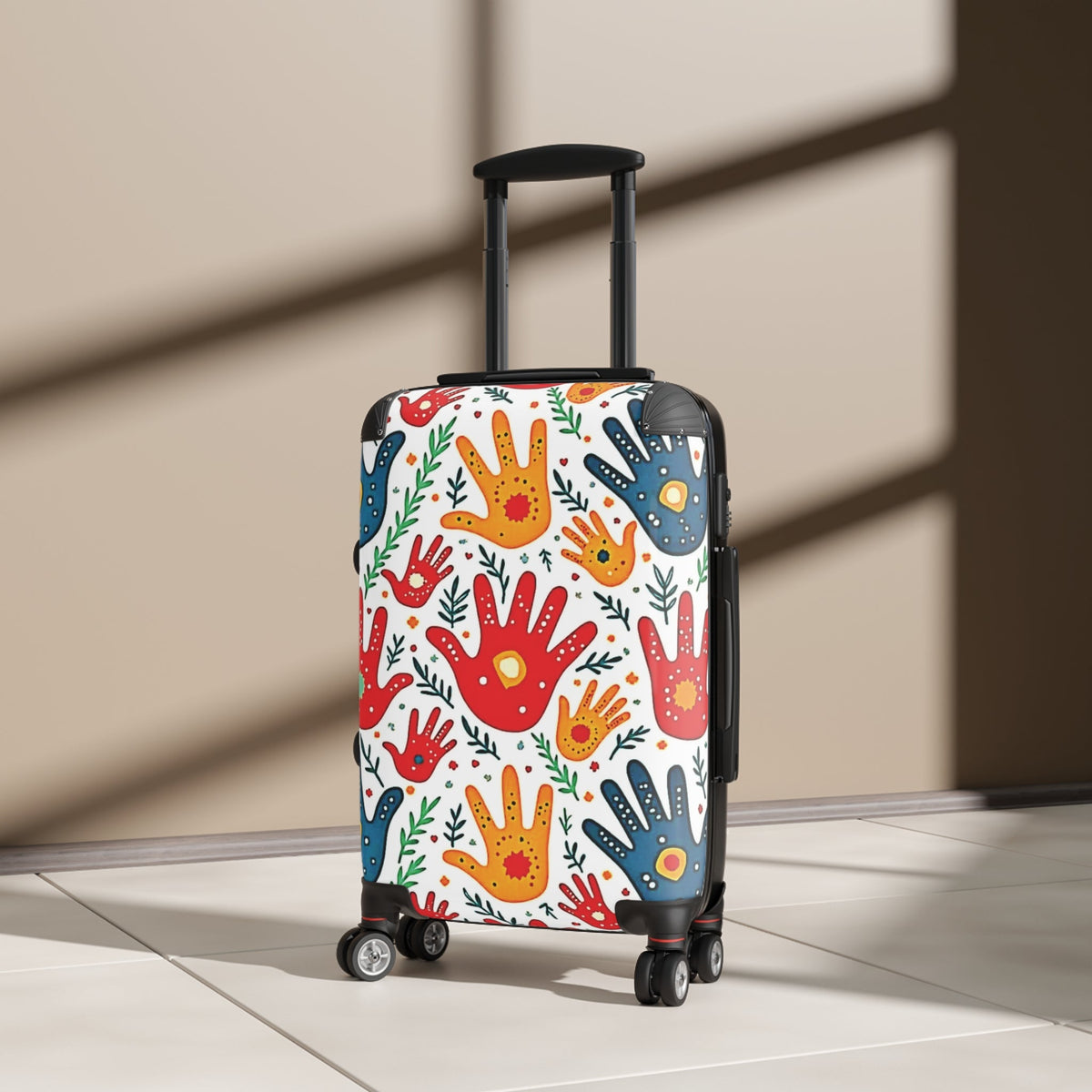 Valise à motifs d'empreintes de mains colorées — Bagage cabine ludique pour enfants et familles
