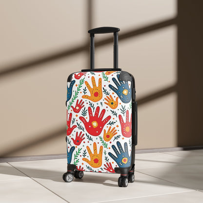 Valise à motifs d'empreintes de mains colorées — Bagage cabine ludique pour enfants et familles