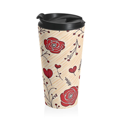 Mug de voyage floral Rose Rouge | Gobelet en acier inoxydable