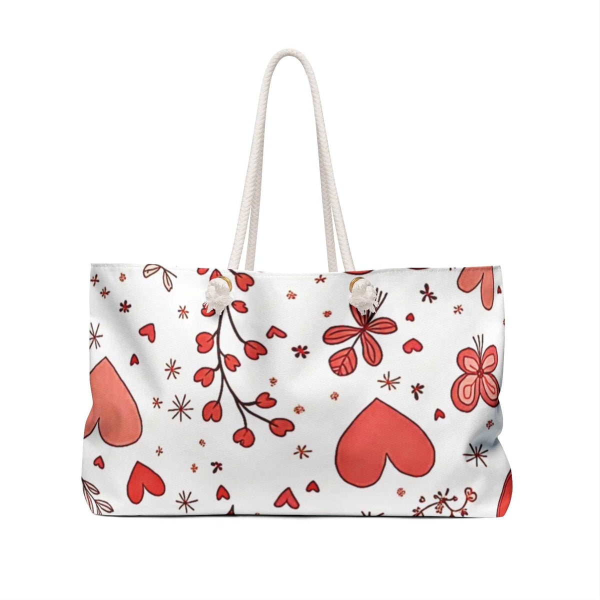 Sac de voyage motif floral cœurs rouges, cabas Saint-Valentin, maman débordée, cadeau pour maman
