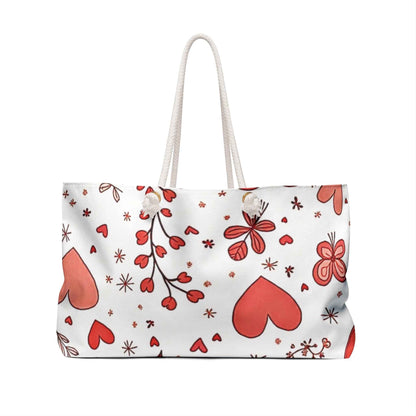 Sac de voyage motif floral cœurs rouges, cabas Saint-Valentin, maman débordée, cadeau pour maman