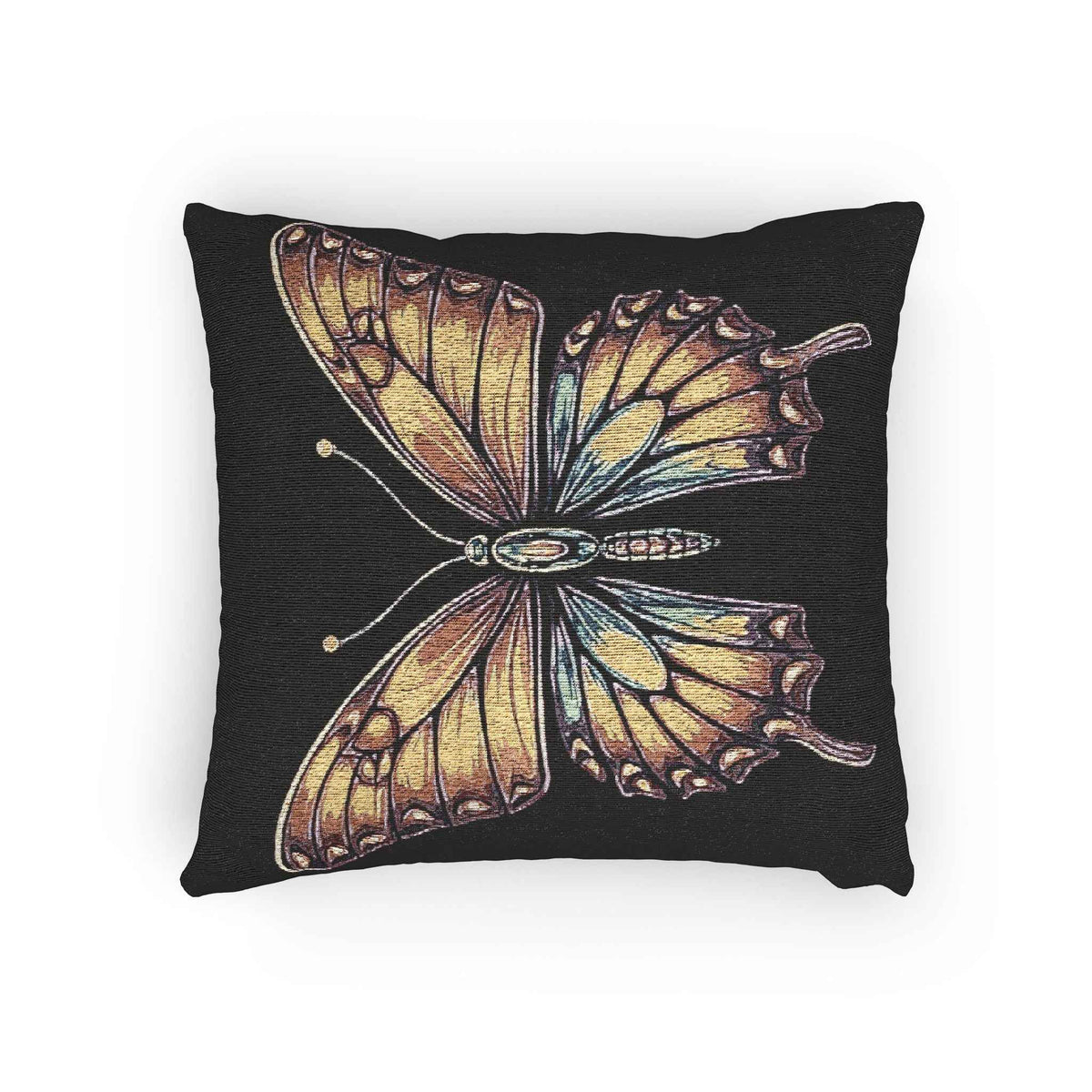 Coussin tissé Papillon doré | Coussin décoratif style tapisserie