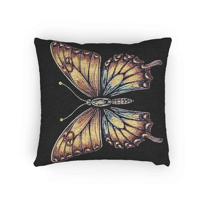 Coussin tissé Papillon doré | Coussin décoratif style tapisserie