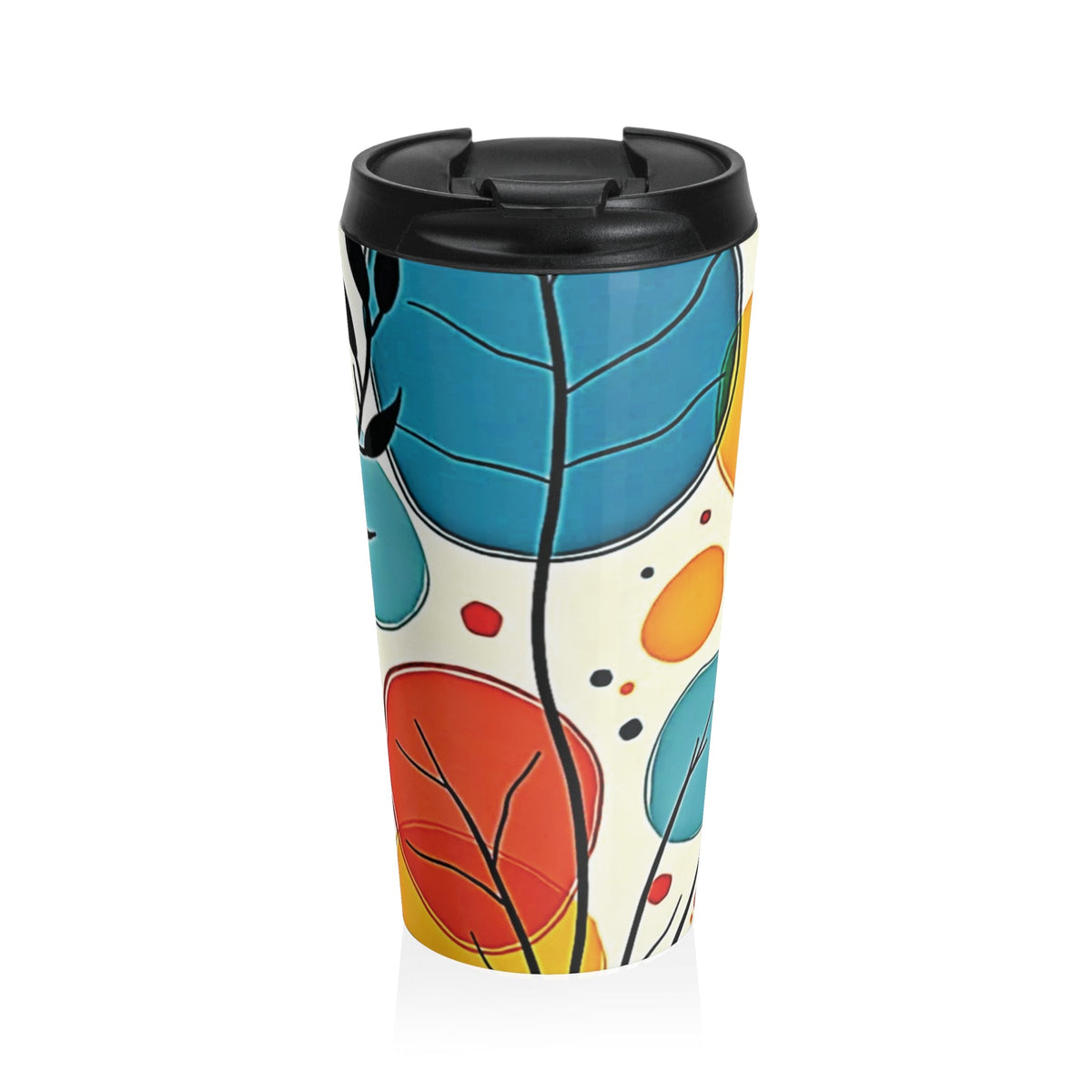 Tasse de voyage en acier inoxydable à motif de feuilles colorées | Gobelet abstrait floral