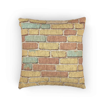 Oreiller tissé à motif de briques pastel | Coussin géométrique rustique