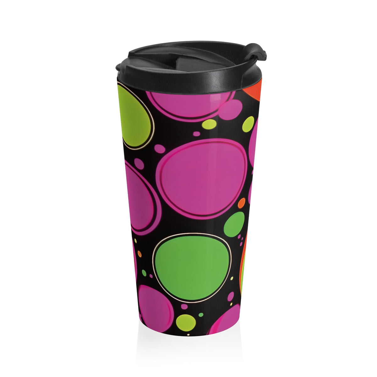 Mug de voyage en acier inoxydable Rétro bulles colorées | Gobelet à pois néon