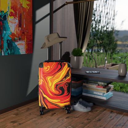 Valise cabine marbre ardent — Bagage tourbillonnant rouge et jaune audacieux