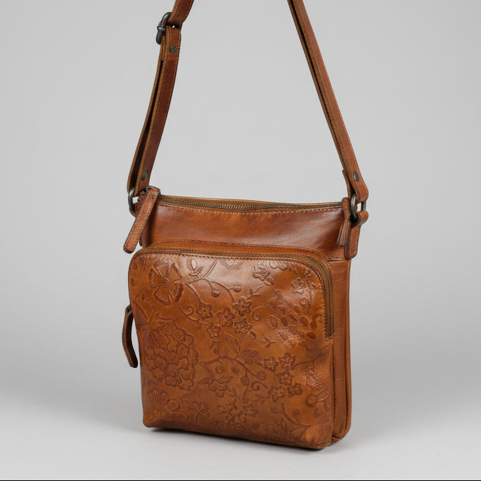 Sac à bandoulière en cuir véritable MET pour femme. Sac à main floral gaufré de haute qualité