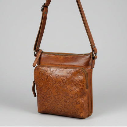 Sac à bandoulière en cuir véritable MET pour femme. Sac à main floral gaufré de haute qualité