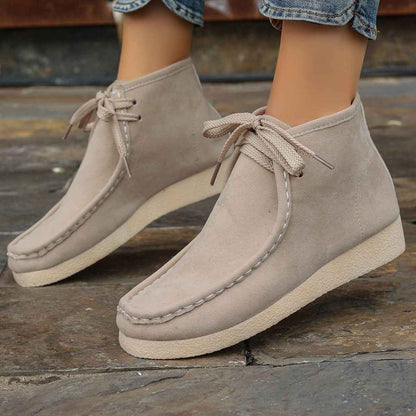 Bottines à talon compensé intérieur pour femme – Chaussures mode en daim à lacets et détails surpiqués