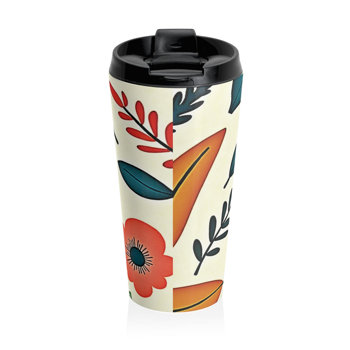 Mug de voyage en acier inoxydable décoré d'art populaire floral
